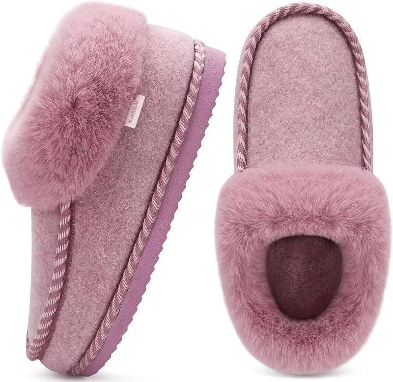 KuaiLu Pantofole Donna Invernali Calde Chiuse Feltro Peluche Casa Pantofola — Abbigliamento riscaldato