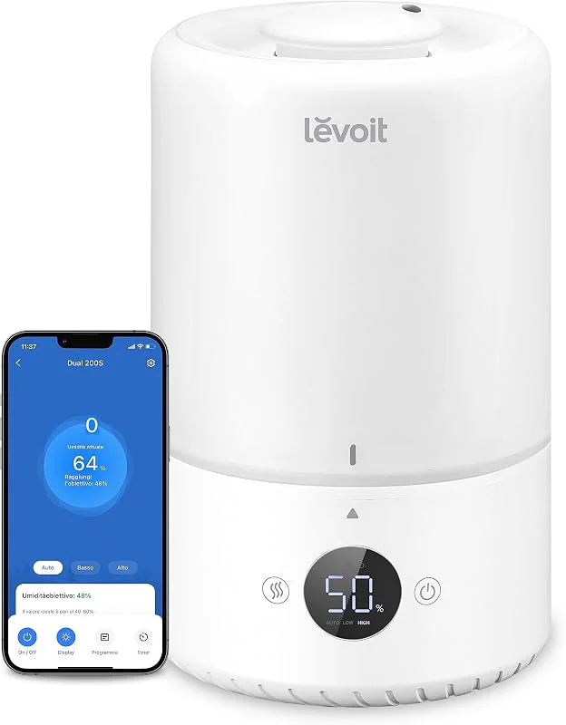 Levoit Umidificatore Ambiente Smart 3L, Durata 25H, Oli Essenziali, Timer