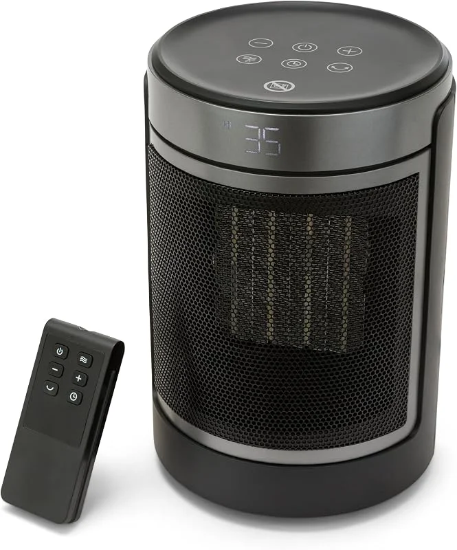 Termoventilatore a risparmio energetico, silenzioso, 1500 W, in ceramica PTC, termostato, protezione da surriscaldamento e ribaltamento, timer 12h, riscaldamento elettrico con telecomando
