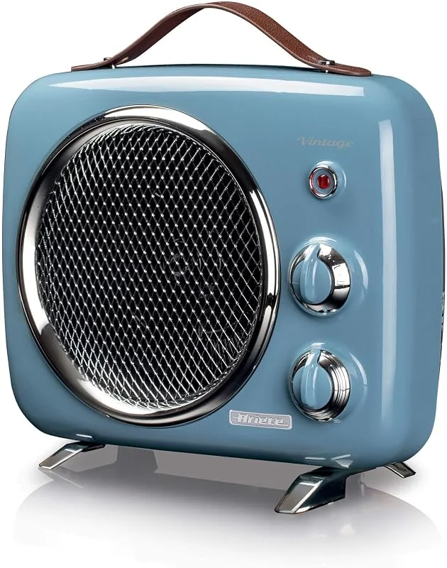 Termoventilatore Vintage, Freddo e Caldo, Termostato regolabile, Maniglia per facile trasporto, 2000 W, Celeste — Riscaldamento