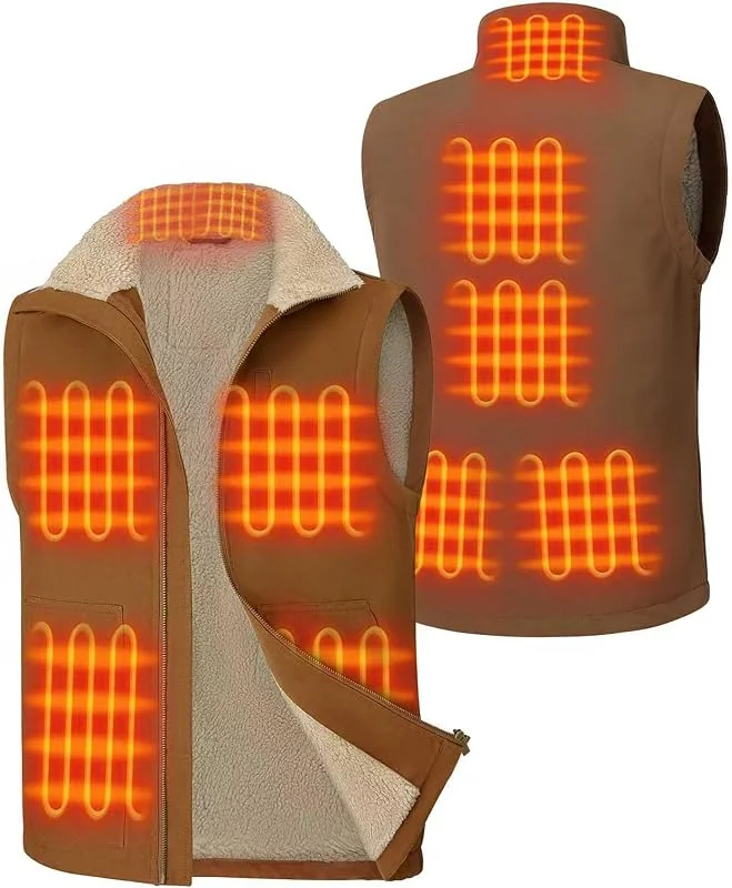 Gilet Riscaldato Uomo Batteria 16000mah - Gilet in tela Con 9 Zone Di Riscaldamento E 3 Temperature Regolabili，gilet invernale da lavoro foderato in sherpa per uomo, sport all'aria aperta — Abbigliamento riscaldato