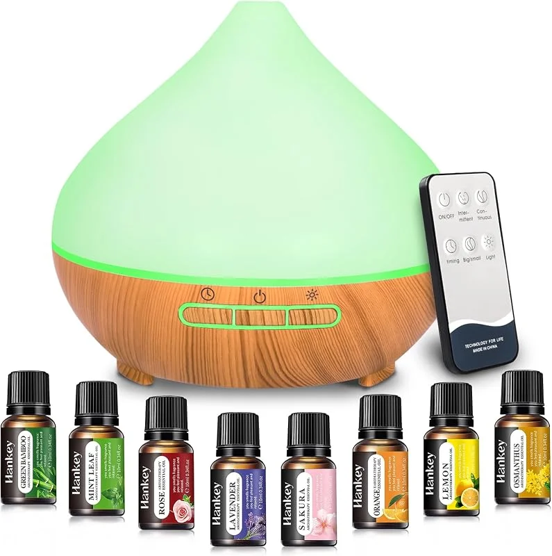 Diffusore di Oli Essenziali, 400ml a Ultrasuoni per Aromaterapia e Umidificatore per Camera da Letto, con Telecomando, Luce LED 14 Colori, 4 Timer, per Stanze, Spa, Yoga