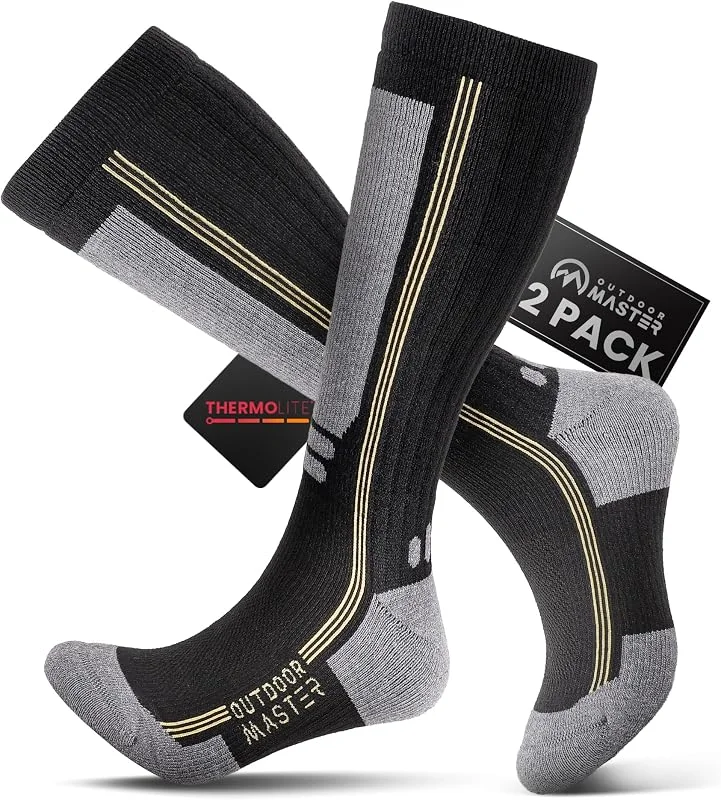 OutdoorMaster Calze da sci in lana Merino Thermolite, Calze da snowboard termiche a compressione per uomo e donna, Freddo — Abbigliamento riscaldato