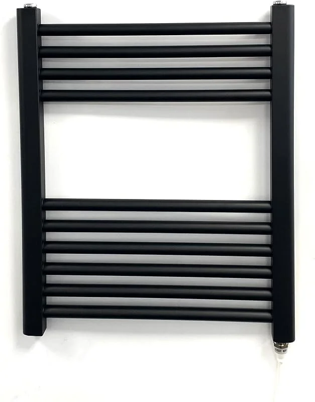 Scaldasalviette elettrico piatto nero 500 mm L x 600 mm H radiatore bagno — Riscaldamento