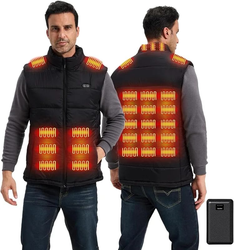 Gilet riscaldato da uomo a 28 zone, con batteria, 3 livelli di riscaldamento, 10 secondi, riscaldamento rapido, per sci all'aperto, escursionismo, pesca in inverno — Abbigliamento riscaldato