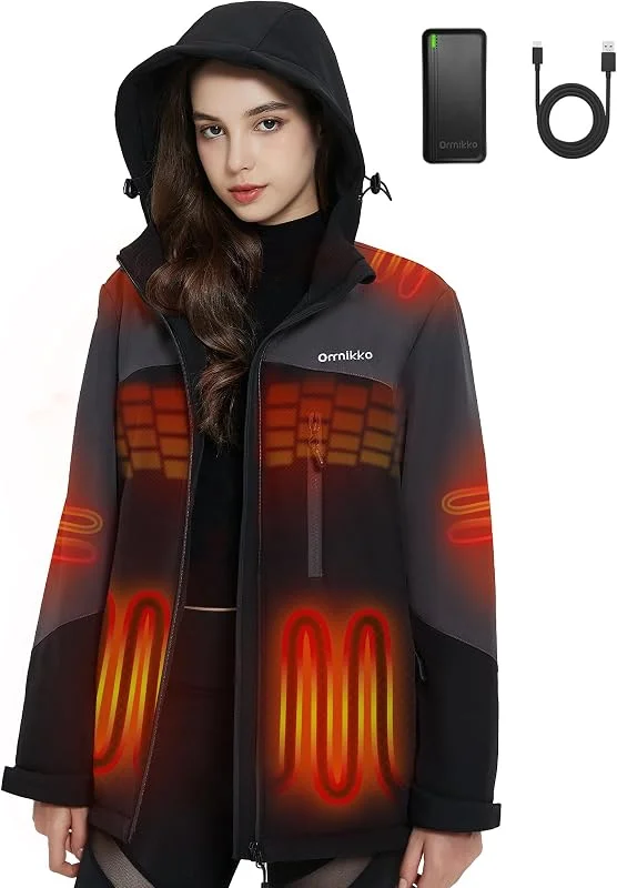 Giacca riscaldata da donna con batteria da 20000 mAh, giacca riscaldata elettrica impermeabile con cappuccio, mantiene al caldo per l'inverno e il lavoro all'aperto — Abbigliamento riscaldato