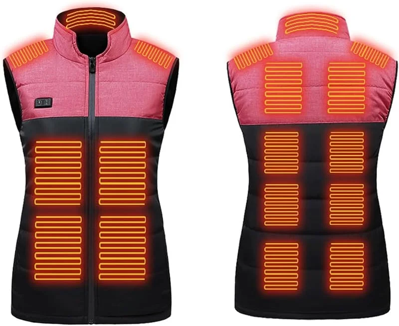 Gilet riscaldato con 11 Pannelli riscaldanti, Gilet Termico USB for l'inverno all'aperto (Batteria Non Inclusa)(Rose, M(50-55kg)) — Abbigliamento riscaldato