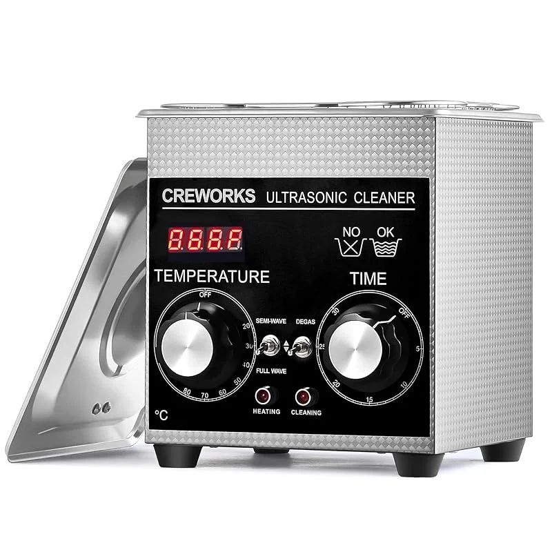 CREWORKS 1.3L Pulitore Ultrasuoni con 100W Riscaldatore e Timer 60W Vasca Ultrasuoni in Acciaio Inossidabile con Modalità Degas e Delicata Lavatrice Ultrasuoni per Gioielli Occhiali Orologi — Umidificatore
