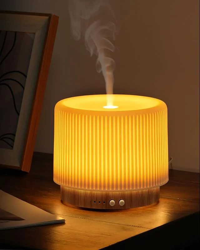 Onaboviva Buba Diffusore di aromi - Diffusore ad ultrasuoni con umidificatore d'aria in ceramica e bambù, luce benessere, timer, spegnimento automatico, senza BPA, costruzione silenziosa < 25