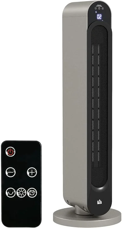 HOMCOM Stufa Elettrica Basso Consumo PTC con Timer Ø25x73.5 cm Argento Nero — Riscaldamento