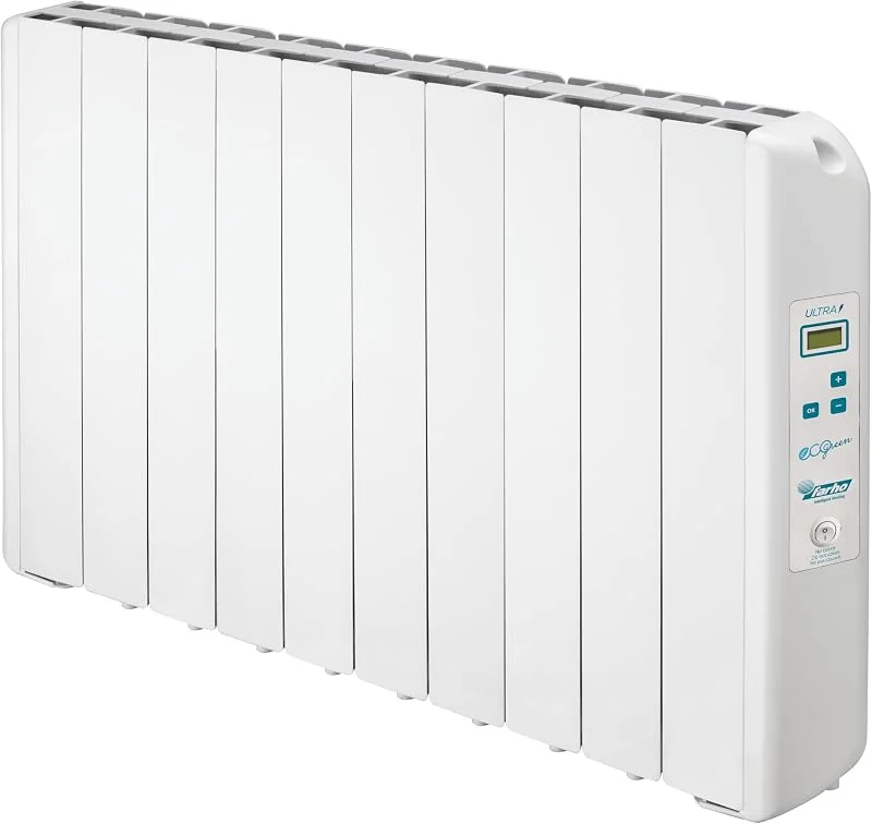 Riscaldamento Elettrico a Basso Consumo Farho Eco Green Ultra 1650 Watts (10) · Termosifone Elettrico con Cronotermostato digitale 24, 7 · Per soggiorni a 25 m² · 10 Anni Garanzia