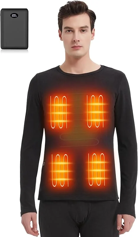 Maglia a maniche lunghe riscaldabile da uomo con Power Bank di peso medio riscaldato, biancheria intima termica — Abbigliamento riscaldato