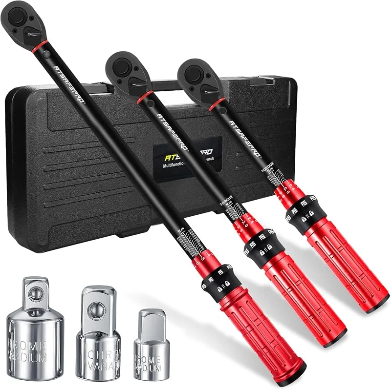ATsafepro Chiavi Dinamometriche Set 1, 4" 3, 8" 1, 2", 6 Pezzi con Cricchetto Reversibile 72 Denti, Chiave Dinamometrica per Bici, Moto e Auto, Gamma di Coppia 3-25 Nm, 5-60 Nm, 20-230 Nm — Riscaldamento