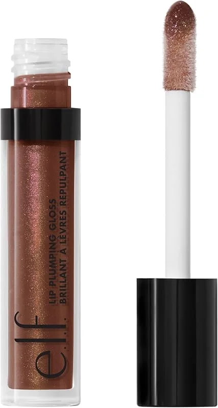 e.l.f. Lip Plumping Gloss, colore sheer super lucido, idrata e rimpolpa le labbra con vitamina E, prodotto vegano e non testato sugli animali, Chocolate Glaze — Trucco