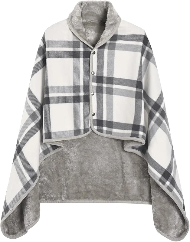 Poncho Donna Invernale, Mantella Pile Donna Casa Caldo Scialle Con Bottoni Wrap Cape, Flanella Maglia Pile Stare al Riscaldante in Inverno M、L — Abbigliamento riscaldato