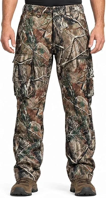 Krumba Pantaloni da caccia mimetici da uomo: pantaloni termici invernali da trekking tattici antivento in softshell — Abbigliamento riscaldato