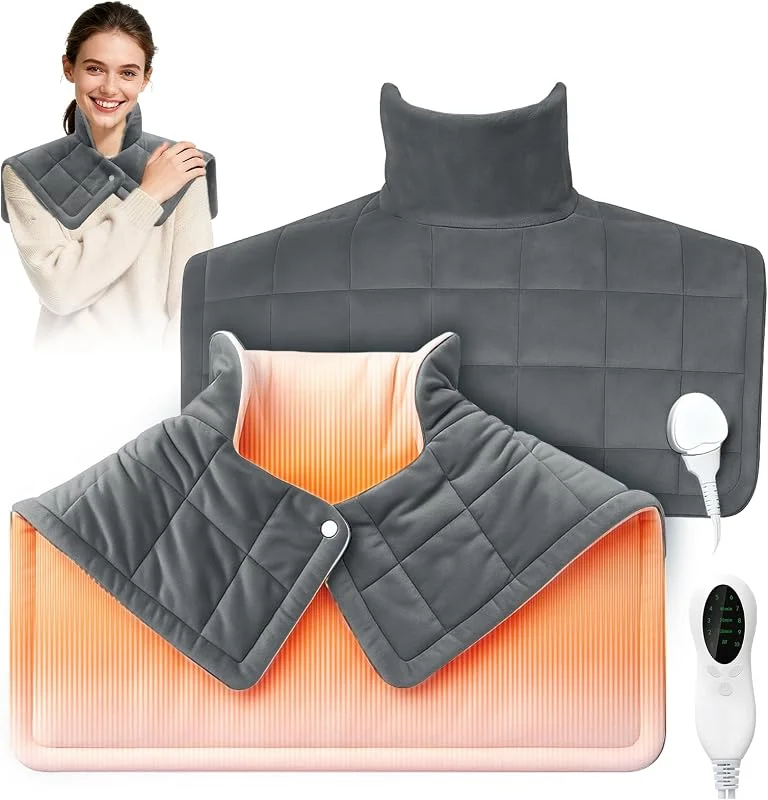 1, 2 kg Termoforo Cervicale e Spalle - 10 Livelli di Calore, Cuscino Cervicale Riscaldante per 45-120 minuti, Spegnimento Automatico, Lavabile, Scaldacollo Cervicale per Moglie, Mamma, Papà - Grigio — Riscaldamento