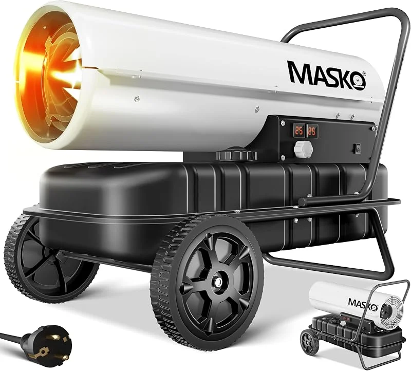 Masko® Cannone riscaldante 30kW Diesel Essiccatore per edifici Riscaldatore per edifici Generatore di Aria Calda Termoventilatore 34L Serbatoio con Termostato Riscaldatore Olio Flusso Bianco, Nero — Riscaldamento