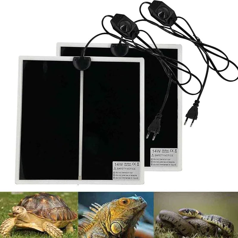 Tappetino Riscaldanti Rettili Regolabile, 2 Pezzi Termoforo Non Adesivo per Tartaruga Serpenti Lucertola Geco Granchio Eremita - Tappetini Riscaldanti Rimovibile sotto Il Serbatoio(28x28CM) — Riscaldamento