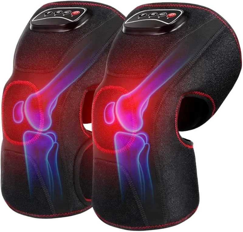 Massaggiatore per ginocchio a compressione ad aria compressa con calore, ginocchiera per artrite sollievo dal dolore riscaldamento elettrico per dolori articolari crampi, 3 modalità 3 intensità — Abbigliamento riscaldato