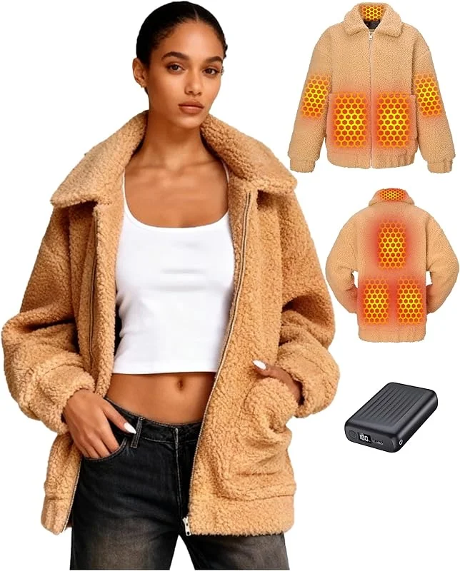 Topdot Pile Giacca Riscaldata Donna, Cappotto con Power Bank 18400 mAh 12V — Abbigliamento riscaldato
