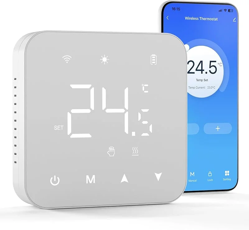 Termostato batteria a 2 fili.Termostato Wi-Fi programmabile giornalmente.controllabile da remoto tramite TUYA o Smart Life. è compatibile con Google Assistant e Alexa. — Riscaldamento