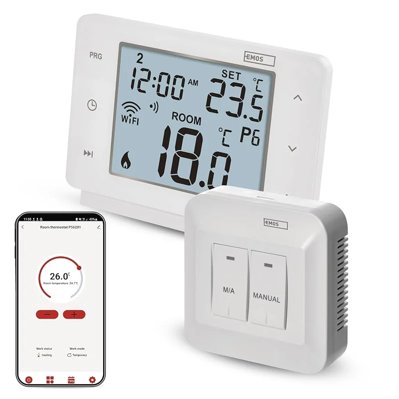EMOS GoSmart - Termostato smart per la casa con app - WiFi - Termostato IP per riscaldamento, raffreddamento - a risparmio energetico - compatibile con Tuya, Google Assistant, Alexa - wireless - bianco