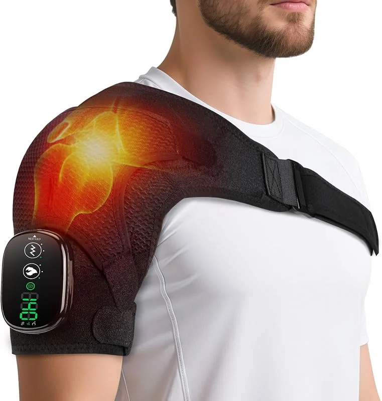 Cuscinetto Termico Senza Fili Per Massaggio Alla Spalla, Tutore Riscaldabile Con 3 Livelli Di Calore E Vibrazione, Schermo Touch E Batteria 5000mah, Adatto A Spalla Sinistra, Destra (Nero) — Abbigliamento riscaldato